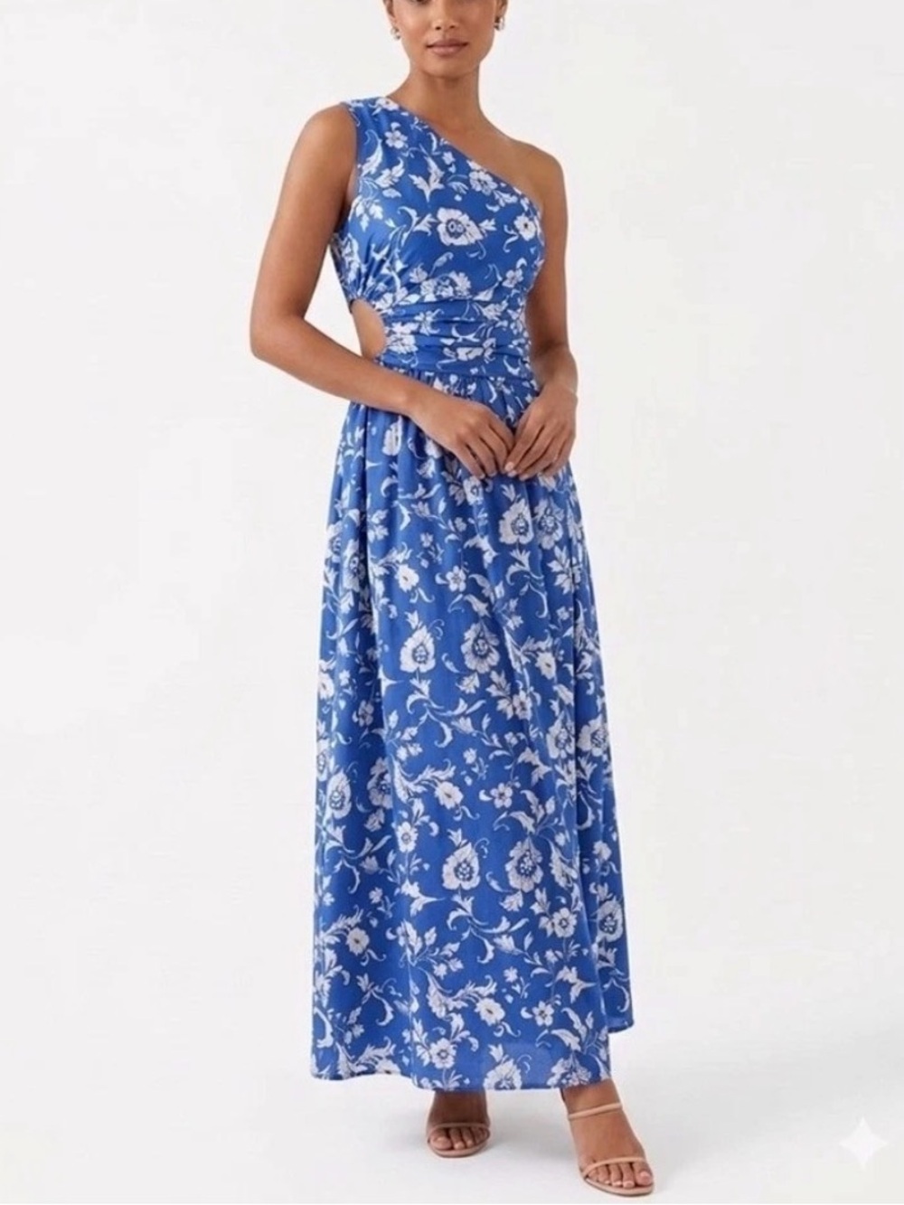 NWT Abercrombie & Fitch Blue and White One-Shoulder Floral Maxi Dress, Size M